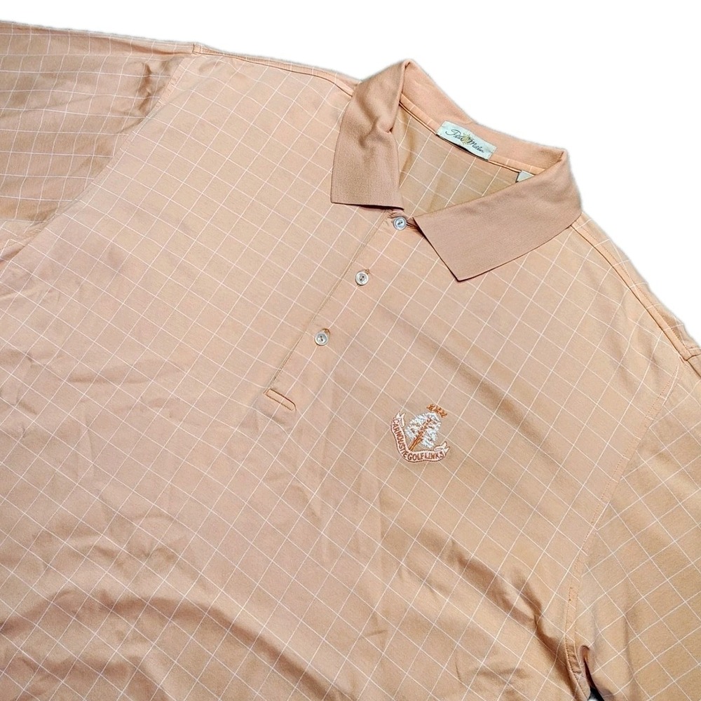 Peter Millar Polo Shirt Mens XL Orange Windowpane Carnoustie Golf Links